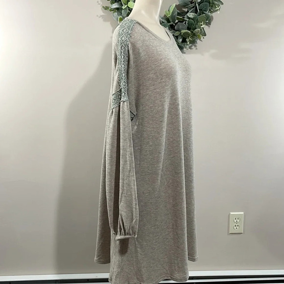 Easel Boho Oversized Long Sleeve Balloon Sleeve Taupe Sweater Dress S - Picture 8 of 15